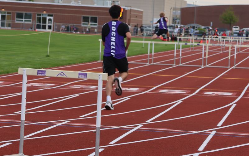 Rochelle Hubs hurdler at the April 28, 2026 home meet