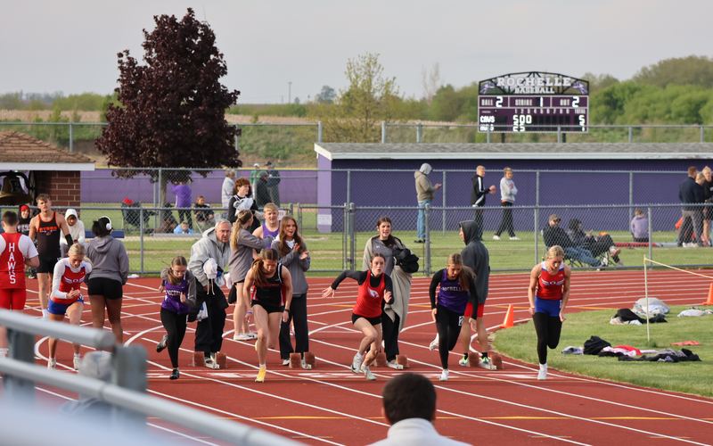 Rochelle girls racing at the May 5, 2026 Ogle County meet