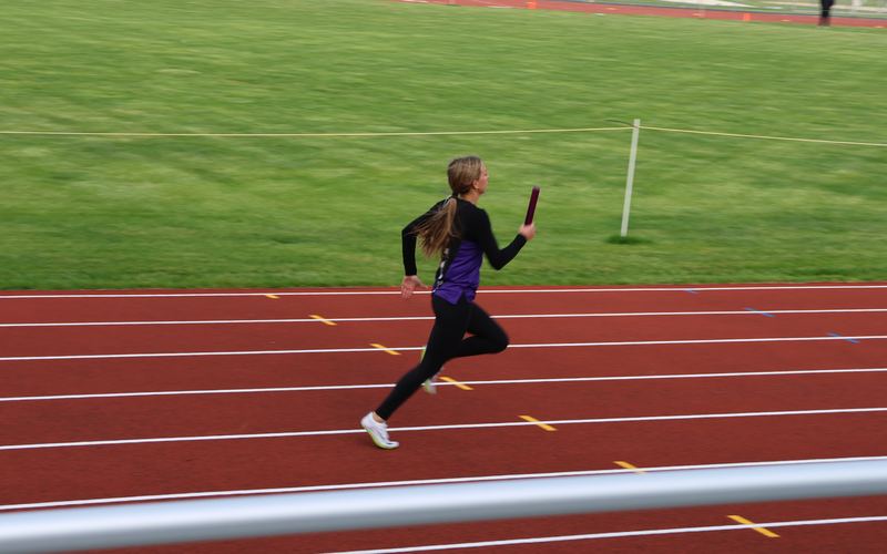 Rochelle girls relay runner at the May 5, 2026 Ogle County meet