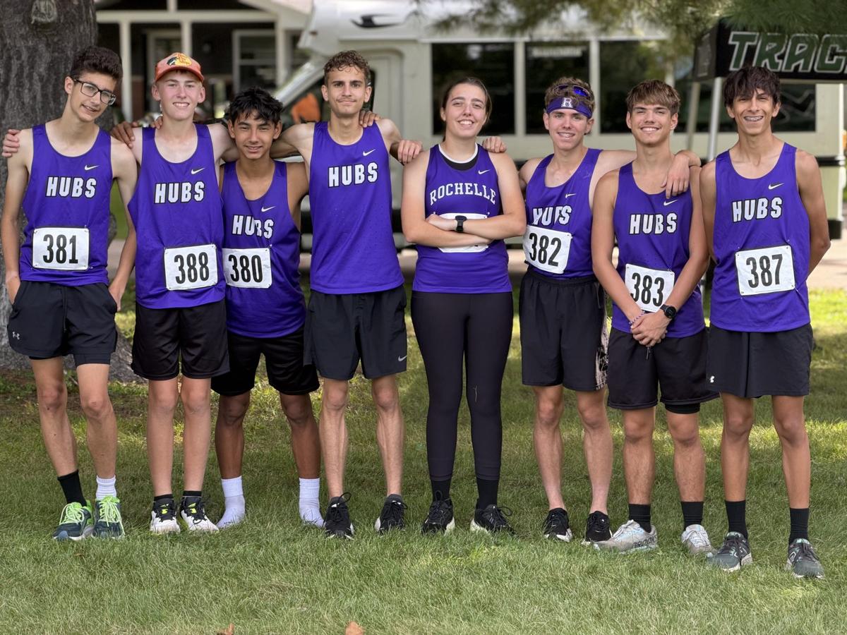 Rochelle Hubs cross country runners in purple at the Rock River Run, September 2026